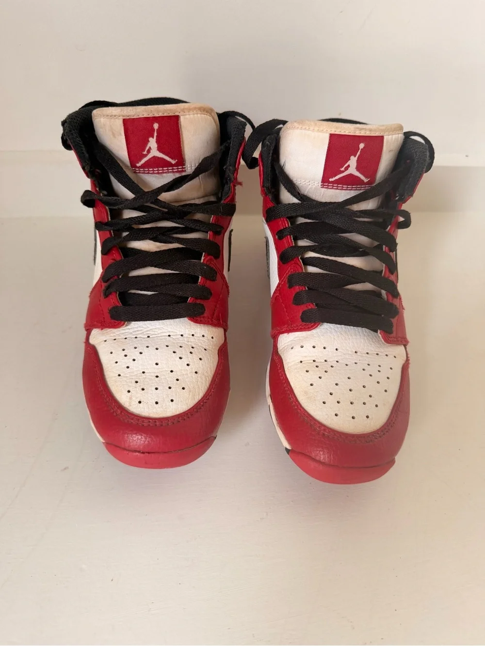 Nike Red White Black High-Top Sneakers - Retro Swoosh Design